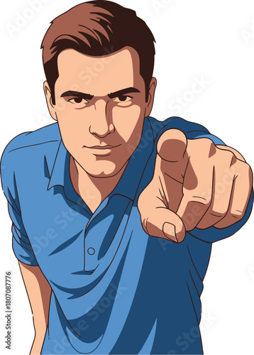 Confident man pointing finger directly at you with challenging gaze