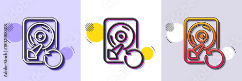 Recovery hdd line icon. Halftone dotted pattern. Gradient icon with grain shadow. Backup data sign. Restore information symbol. Line recovery hdd icon. Various designs. Vector