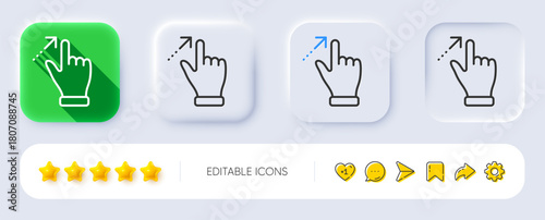 Touchscreen gesture line icon. Neumorphic, Flat shadow, 3d buttons. Slide arrow sign. Swipe action symbol. Line touchscreen gesture icon. Social media icons. Vector