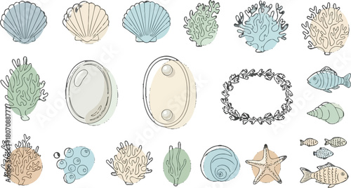 Charming Sea Life Collection: Hand-Drawn Underwater Wonders and Ocean Treasures