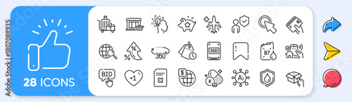Delete file, Baggage cart and Waterproof line icons. Interest rate, AI generate, Inflation icons. Pack of World money, 360 degrees, Ssd icon. Hold box, Medical flight, Security pictogram. Vector
