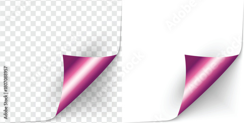 Curled page corner isolated on transparent and white background. Blank curve paper edge, bent sheet, note angle with realistic shadow. Vector rolled up stickers, peel banners