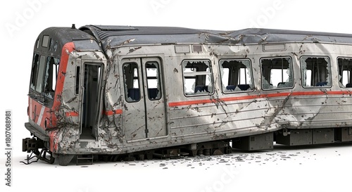  Crashed train With Broken Windows on white 