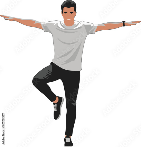 Isolated figure balancing, embodying wellness and equilibrium posture