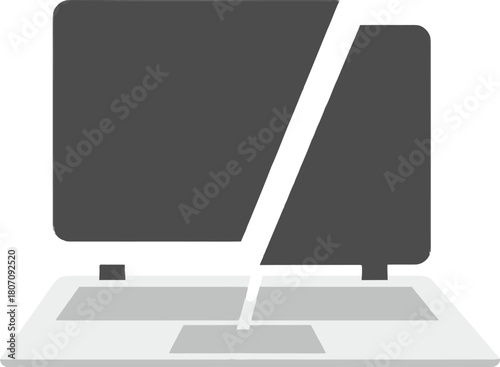 Broken screen laptop symbolized disruption and vulnerability illustration