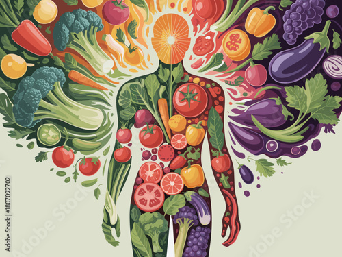 Healthy Human Body Composed of Vibrant Fruits and Vegetables