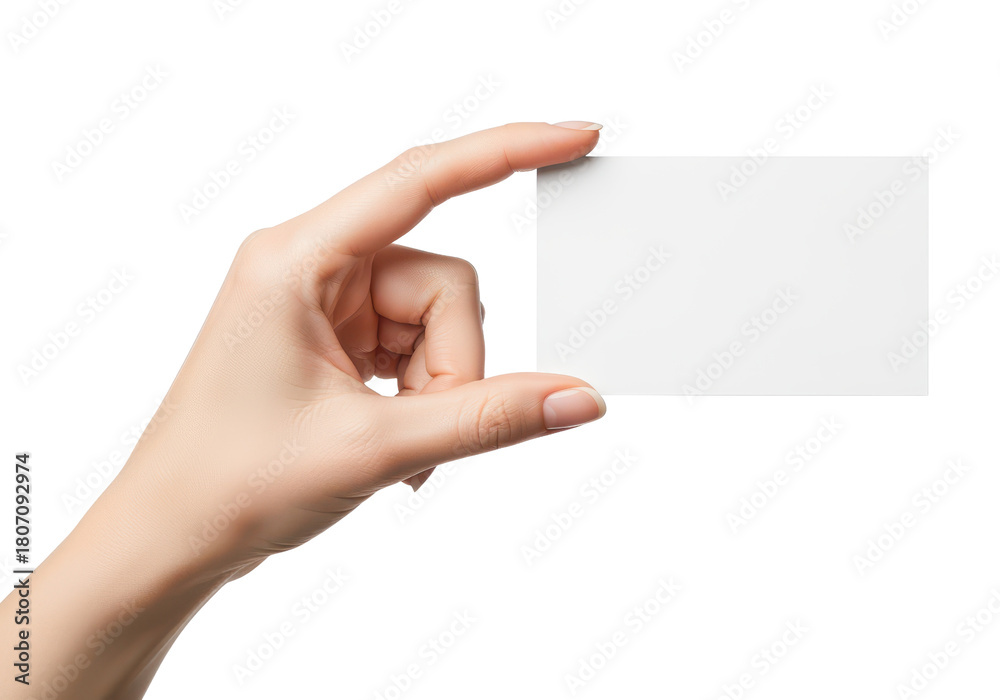 Obraz premium Elegant Hand Holding Blank Business Card with Isolated Background