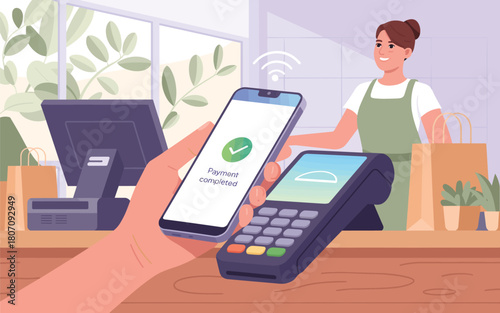Contactless Payment Illustration Mobile Transaction at Point of Sale