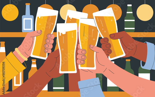 Celebration of friendship with a toast of beer, cheers to good times together