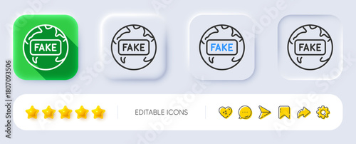 Fake news line icon. Neumorphic, Flat shadow, 3d buttons. Internet propaganda sign. Wrong truth symbol. Line fake news icon. Social media icons. Vector