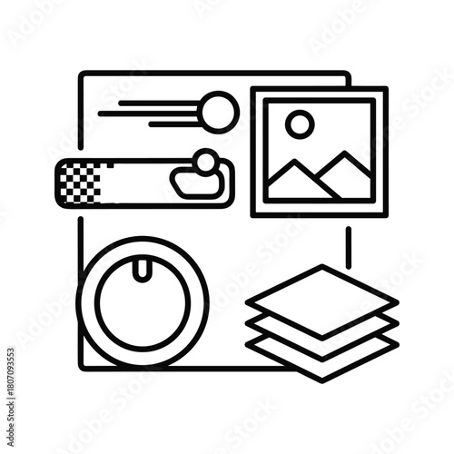 Line art icon illustrating nondestructive and bulk adjustments for editing
