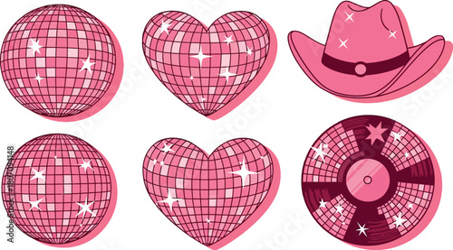 Pink Disco Fever Collection: Funky Balls, Hearts, and a Cosmic Cowboy Hat