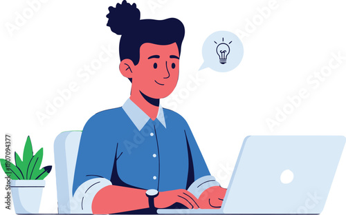 Creative worker generating innovative ideas at the computer workstation