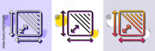 Square area line icon. Halftone dotted pattern. Gradient icon with grain shadow. Room dimension sign. Territory measurement symbol. Line square area icon. Various designs. Vector