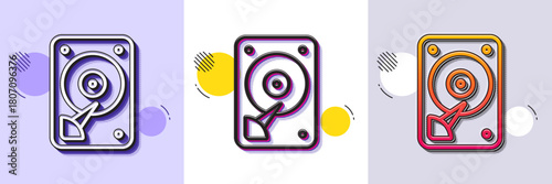 HDD icon. Halftone dotted pattern. Gradient icon with grain shadow. Hard disk storage sign. Hard drive memory symbol. Line hDD icon. Various designs. Vector