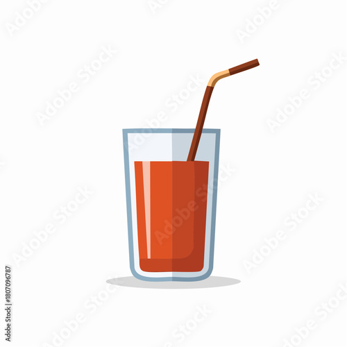 Tomato Juice in Glass With Straw, Tasty Vegetable Drink, Nutrient Liquid