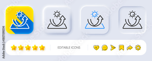 Sun protection line icon. Neumorphic, Flat shadow, 3d buttons. Uv protect sign. Sunscreen effect symbol. Line sun protection icon. Social media icons. Vector