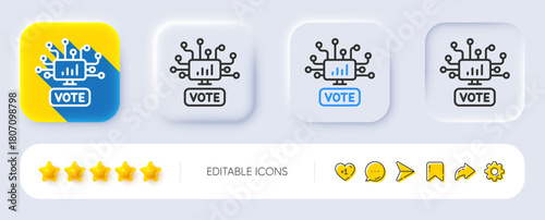Online Voting line icon. Neumorphic, Flat shadow, 3d buttons. Internet vote sign. Web election symbol. Line online Voting icon. Social media icons. Vector