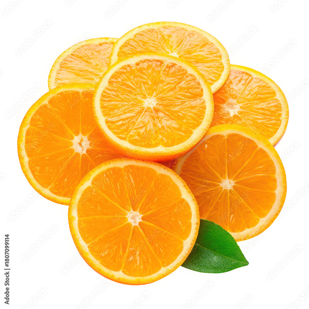 Fototapeta premium Slices of fresh and juicy oranges isolated on transparent background, ready to eat