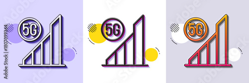 5g wifi signal quality line icon. Halftone dotted pattern. Gradient icon with grain shadow. Wireless technology sign. Mobile internet symbol. Line 5g wifi icon. Various designs. Vector