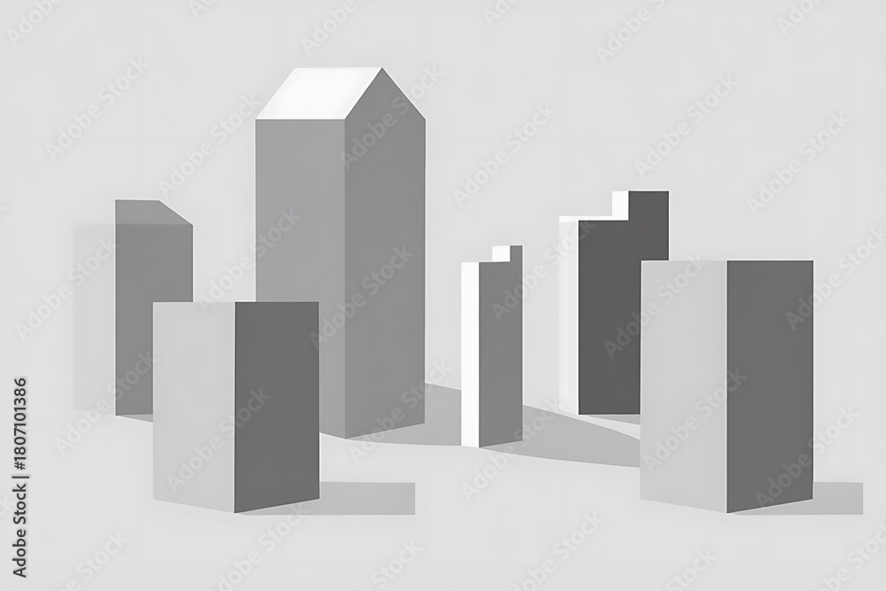 Fototapeta premium Abstract geometric shapes in grayscale with shadows monochrome