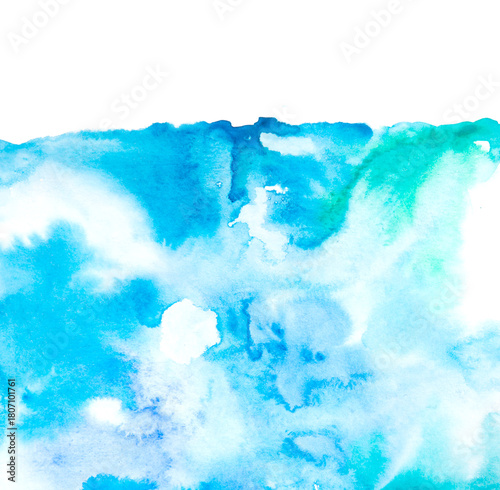 Real Hand Drawn Watercolor Blue Wet Spots Background