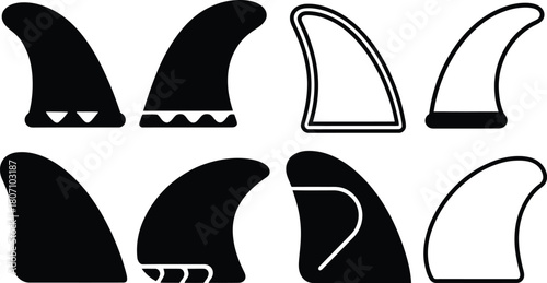 surf fin silhouette style minimal vector art illustration on a white background
