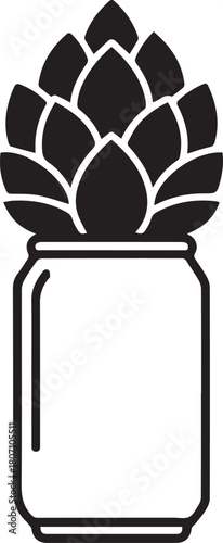 Black silhouette of a hop cone emerging from a jar or container brewing beer