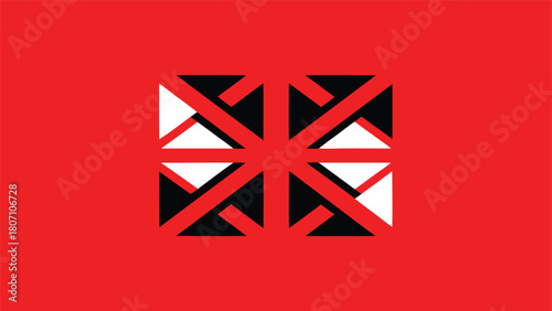 Geometric Square Composition in Red, Black, and White: Abstract Design with Interwoven Shapes and Bold Contrasts creating a strong visual pattern.    