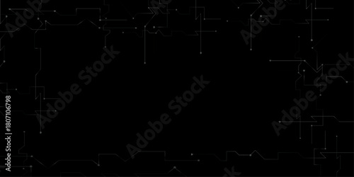 Abstract tech geometric connect lines and dots circuit on black background, Dark black modern seamless abstract background with alpha channel and modern science and technology concept abstract design.
