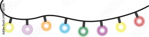 A string of colorful festive christmas lights isolated on transparent background