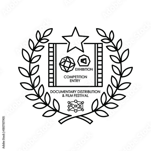Documentary distribution and film festival competition entry emblem with laurel wreath