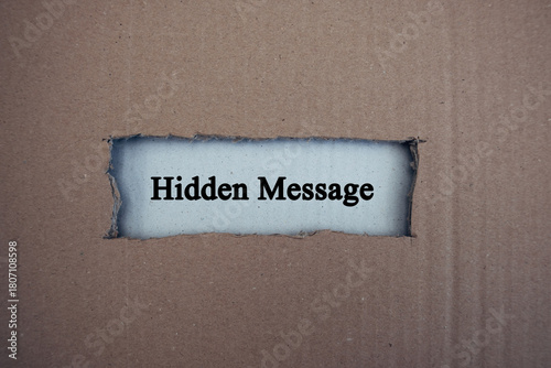 Cardboard box with a small cut-out window and the text “Hidden Message”, symbol of secrets and hidden messages
