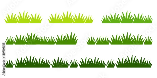 Green grass illustration in flat style. Flower and wild grass plant design.	