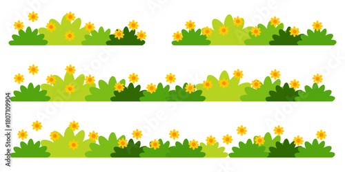 Green grass illustration in flat style. Flower and wild grass plant design.	