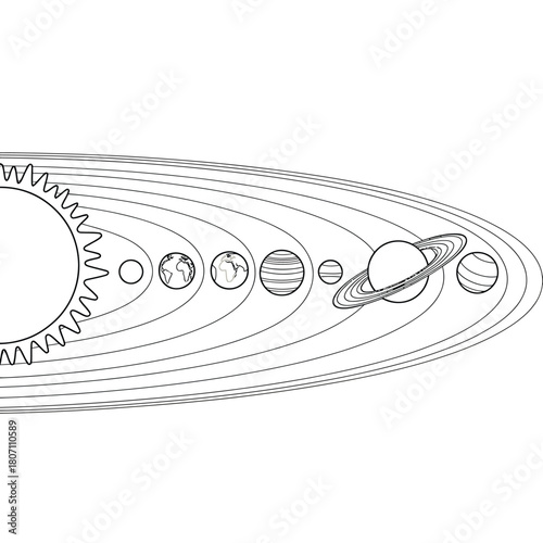 Solar system diagram with sun and planets in orbit