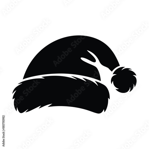 Black silhouette of a santa claus hat with a fluffy pom pom