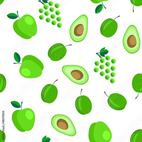 Vegan seamless vector pattern. Simple illustration in flat style. Template foe market, wrapping paper, print design.