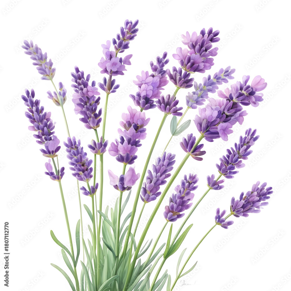 Fototapeta premium Lavender flowers isolated on transparent background, aromatic and calming plant