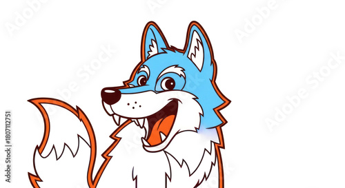 Cartoon wolf with blue fur and orange outline
