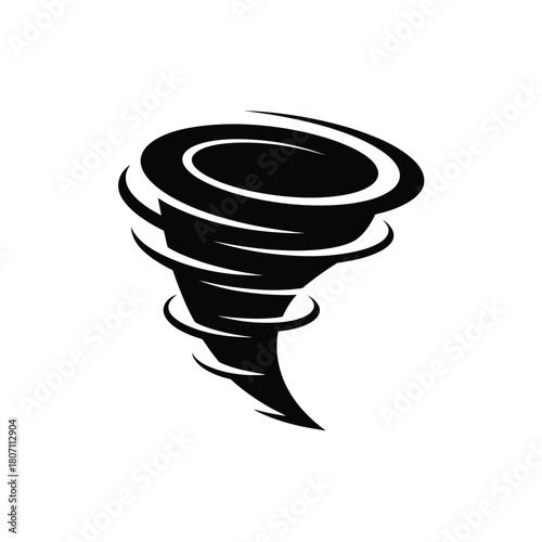 Black and white illustration of a swirling tornado vortex