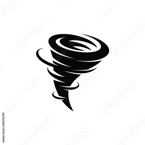 Black silhouette of a swirling tornado against a white background