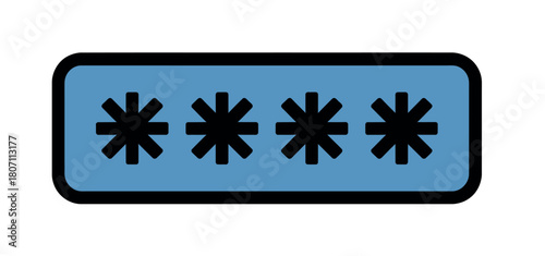 A blue rectangular box displays four black asterisks, representing a hidden password.