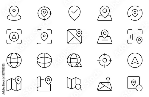 Map Line Icons set. symbol of map location, Route, Marker, Map place marker. pointer GPS location symbol.