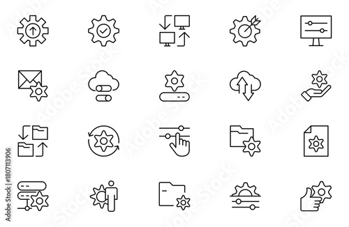 Setting and setup Solid icon collection. app and website settings icon set. options, configuration, preferences, adjustments, tools, gear, control panel, management, and productivity icons.