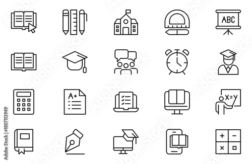 Education line icon collection. Set of vector line icons of education for modern concepts, web, and apps. Set of flat signs and symbols for web and apps.
