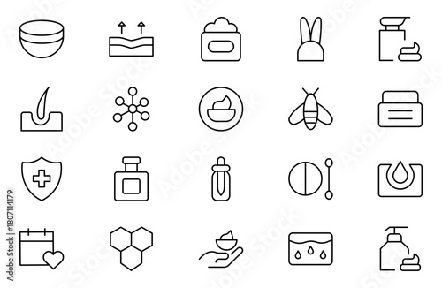 Beauty and Cosmetics product outline icon set. editable line icon collection.