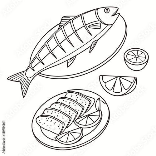 Delicious fish dish with lemon slices and seasoned fillets