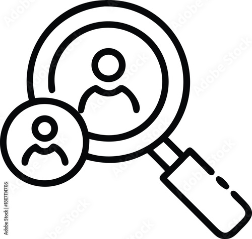 Minimalist Line Art: Magnifying Glass Focusing on Profile Icon for Talent Acquisition and Human Resources Concepts                                    