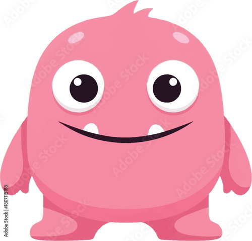 Adorable chubby pink cartoon monster with big eyes and a friendly smile isolated on white background perfect for children s designs